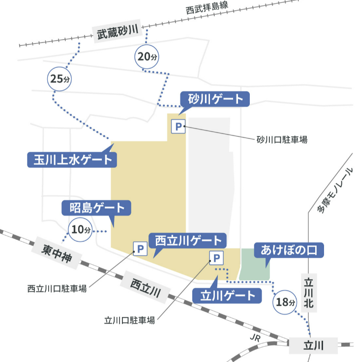 昭和記念公園
公共交通機関によるアクセス方法